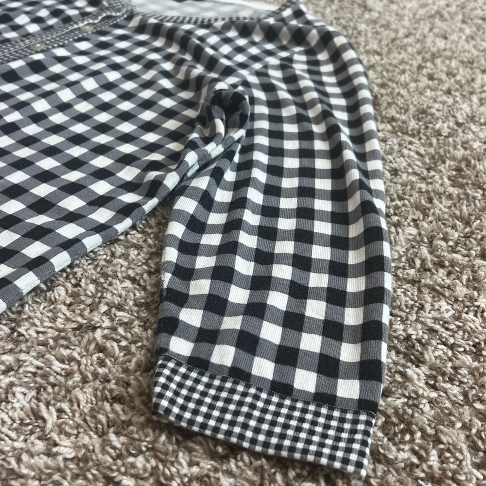 Talbots Charming Black and White Gingham 3/4 Sleeve Cardigan Sweater Size X = 12 - Picture 5 of 10